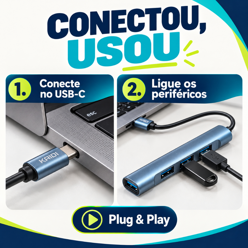 Hub Adaptador Usb Tipo C Para 4 saídas USB 3.0 USB 2.0 Kaidi Switch Adaptador Extensor Régua