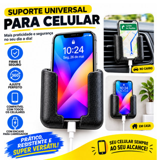 Suporte para Celular Adesivo Multiuso Preto para Parede Carro Mesa Banheiro