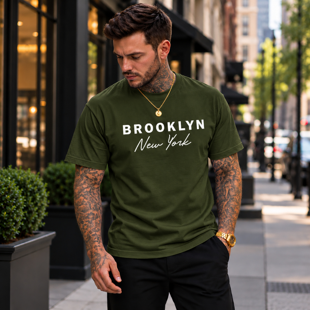 Camiseta Masculina Estampada  Brooklyn New York Camiseta 100% Algodao Malha 30.1