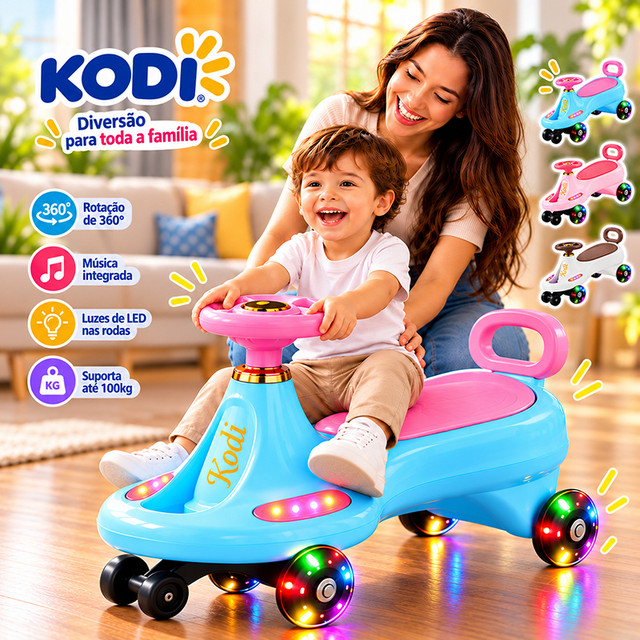 Carrinho Rolimã Super Car Passeio Infantil Com LED, Música, Volante e Suporte a 100kg Menino Menina Andador Cores P23