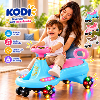 Carrinho Rolimã Super Car Passeio Infantil Com LED, Música, Volante e Suporte a 100kg Menino Menina Andador Cores P23