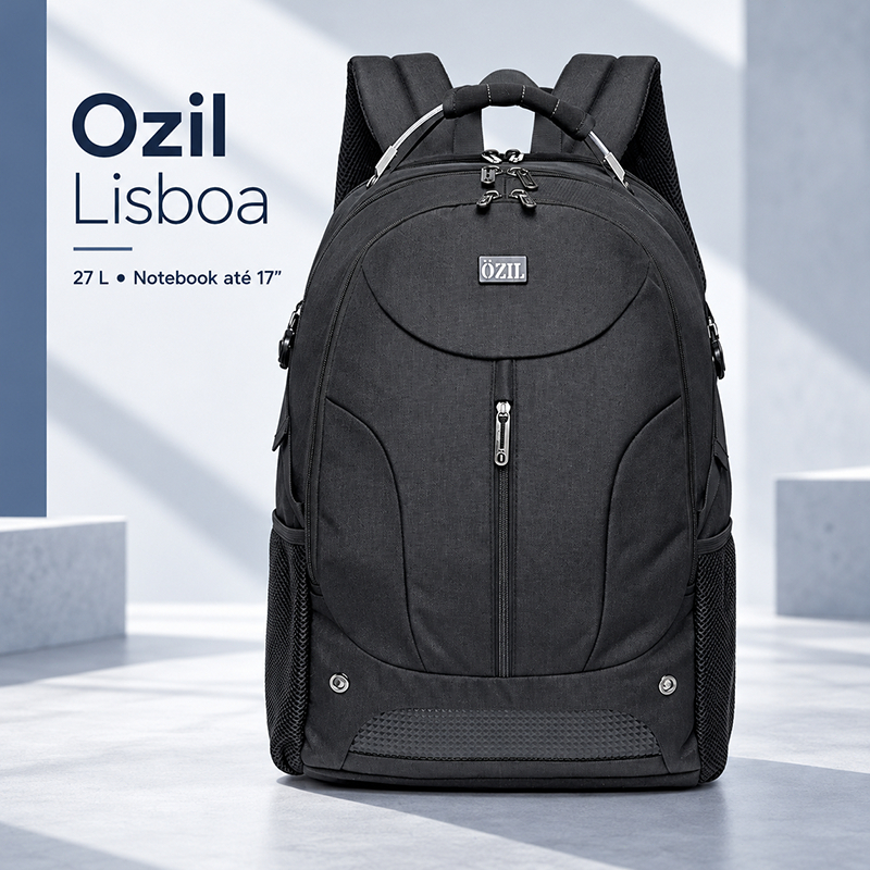 Mochila Ozil 27L Grande Preta Notebook 17 Polegadas Resistente Faculdade Viagem Bolso Antifurto