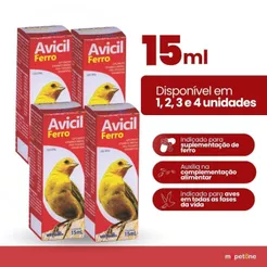 Avicil Ferro 15 Ml Suplemento Vitamínico Liquidos Para Aves Passaros Ornamentais 1, 2, 3 Ou 4 Unidades