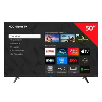 Smart TV AOC Roku TV 50 Polegadas Tela Inicial com Apps Netflix Disney+ Apple TV