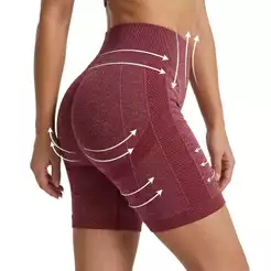 Short Feminino De Yoga Cintura Alta Com Cós Largo E Detalhes Texturizados