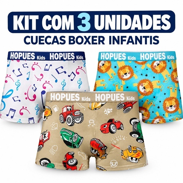 Kit 3 Cuecas Boxer Infantil Microfibra Menino Confortável Cores Sortidas