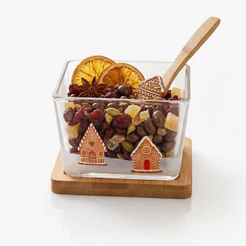 Conjunto 3 Peças Petisqueira Quadrada Colher e Suporte Encanto de Natal 9cm x 9cm x 7cm Bambu Lyor para Petiscos e Doces