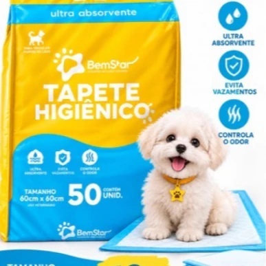 Tapetes Higiênicos 60x60 50 unidades Bem Star Pads para Cachorro Pets Grande Ultra Absorção