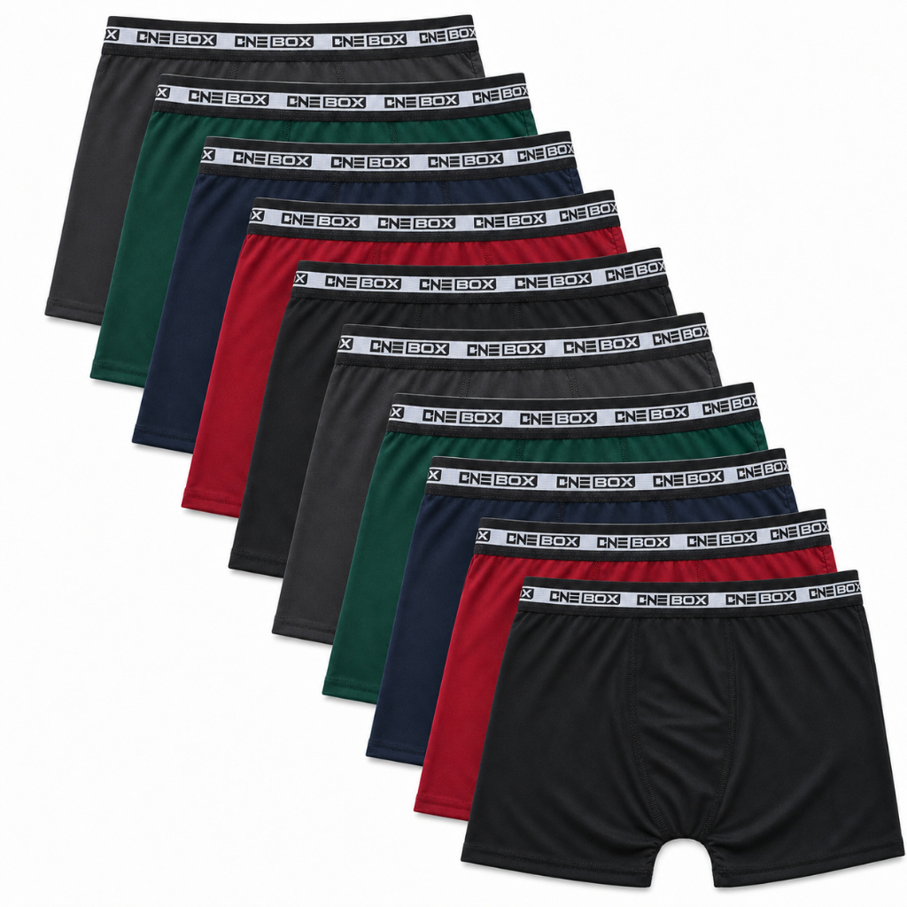 Kit 10 ou 5 Cuecas Boxer Masculinas ONE BOX em Microfibra, Lisas, Confortáveis, Leves e Macias, Elástico Reforçado