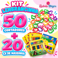 Kit 20 Caixinhas Massinha de Modelar + 50 Cortador Forminha Molde de Massinha Lembrancinha Prenda