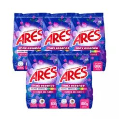 Kit 5 Unidades Lava Roupas Em Pó Ares Max Essence Flores 800g Roupas Brancas e Coloridas