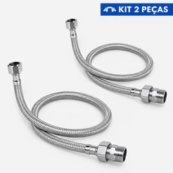 Kit Engate Rabicho Flexível Mangueira Aço Inox 60cm e 40 cm 1/2 Polegada Fêmea Banheiro Torneira Pia
