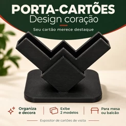 Expositor Display Porta Cartão Visita Suporte Coração Mesa Recepção Escritório Duplo Organizador