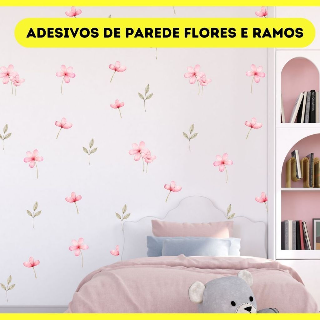Kit Adesivos de Parede Flores Flor e Ramos Quarto de Bebê Infantil