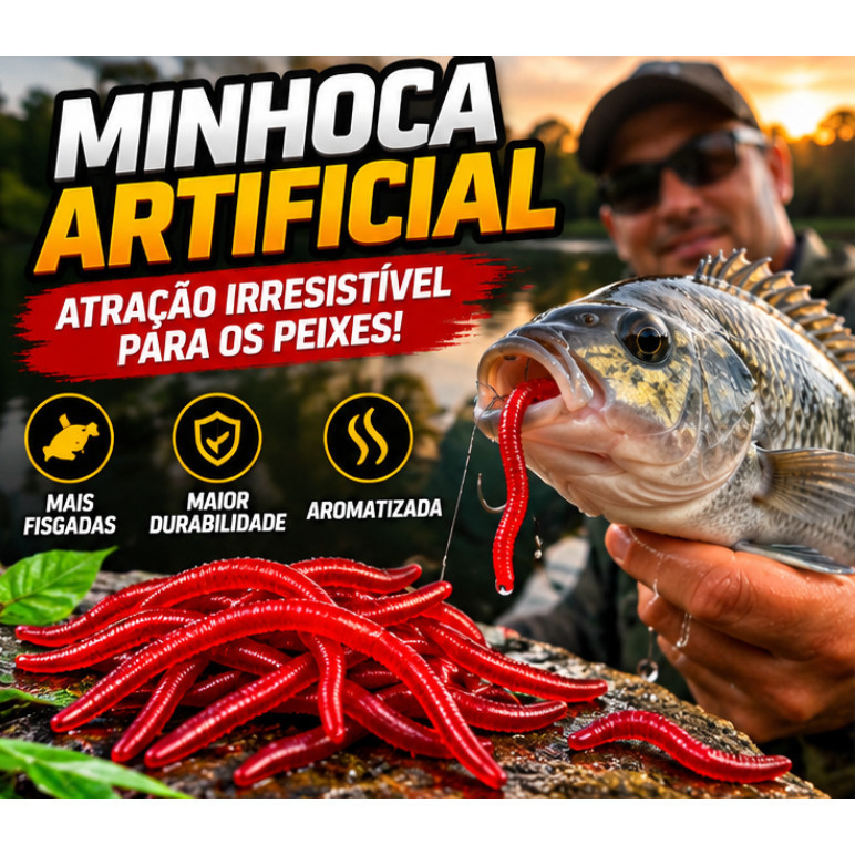 Kit Iscas Artificiais Minhocas Silicone Cheiro Idêntico ao de Minhoca 3,5cm X 0,3cm Equipamento de pesca Macio