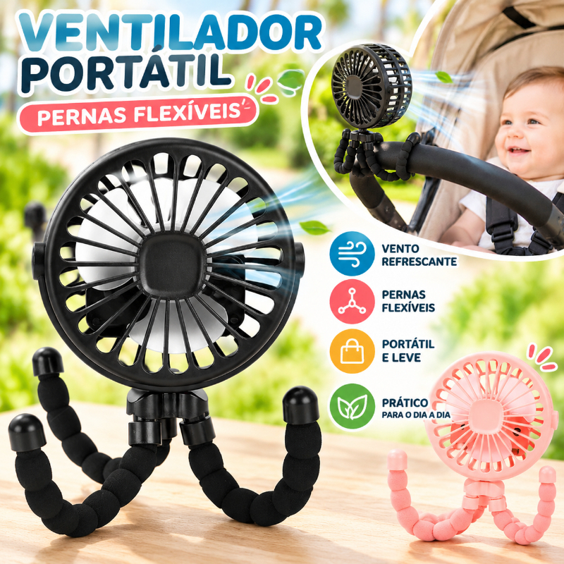 Mini Ventilador Portátil Tripé Flexível Articulável para Mesa e Carrinho de Bebê