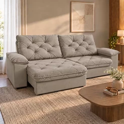 Sofá 4 Lugares Luggero Retrátil e Reclinável Revestido em Tecido Suede Linoforte