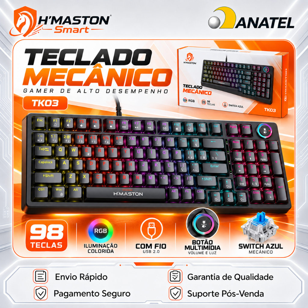 H'MASTON TK03 Teclado Mecânico Com Fio Teclado Computador Com Fio Teclado Gamer Teclado Mecanico Gamer