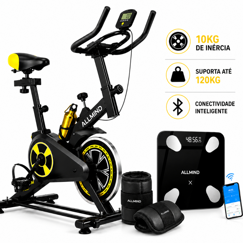 Bicicleta de Exercício Ergométrica 120kg Branca e Cinza com Resistência Regulável