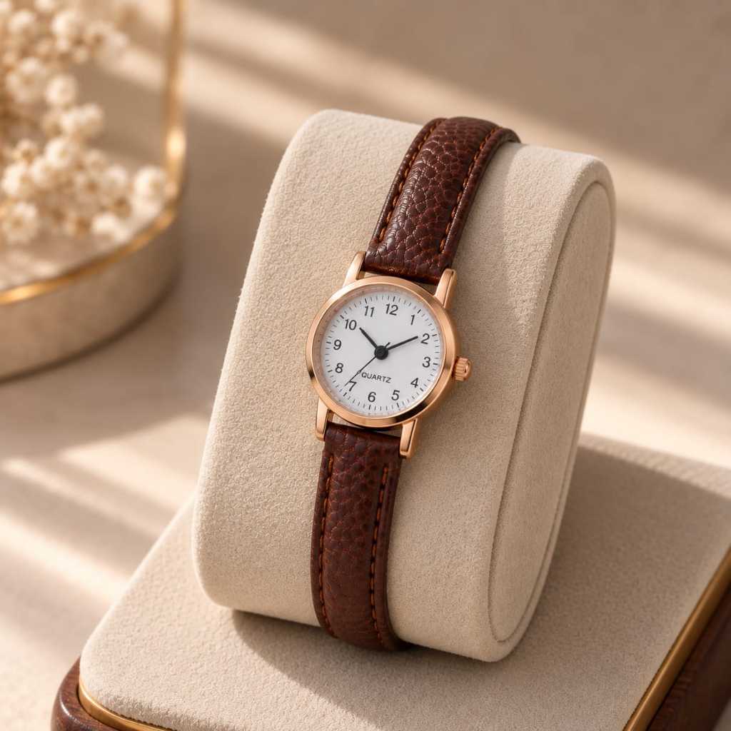 Relógio Feminino Pequeno Delicado Analógico Pulseira Couro Elegante Minimalista