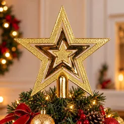 Ponteira Estrela Para Arvore Natal Colorida Enfeite Natal Estrela Topo de Arvore Prata Dourado 15cm