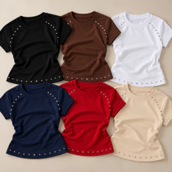 Kit 6 Blusas Feminina Tecido Premium Algodão Casual Com Strass Confortável Tendencia