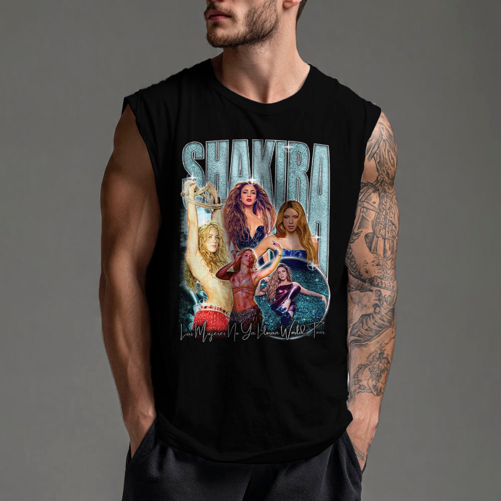 Camiseta Shakira Sereia Copa Vacía Cantora Pop Word Tour Regata Oversized Cavada Longline em Algodão
