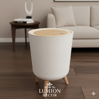 Lixeira Redonda Canelada Luxo Tampa Click Pés Estilo Amadeirado bambu Moderna Banheiro Cozinha em Oferta na Shopee