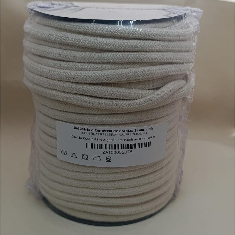 Cordão Trançado com alma 8mm algodão com 50metros