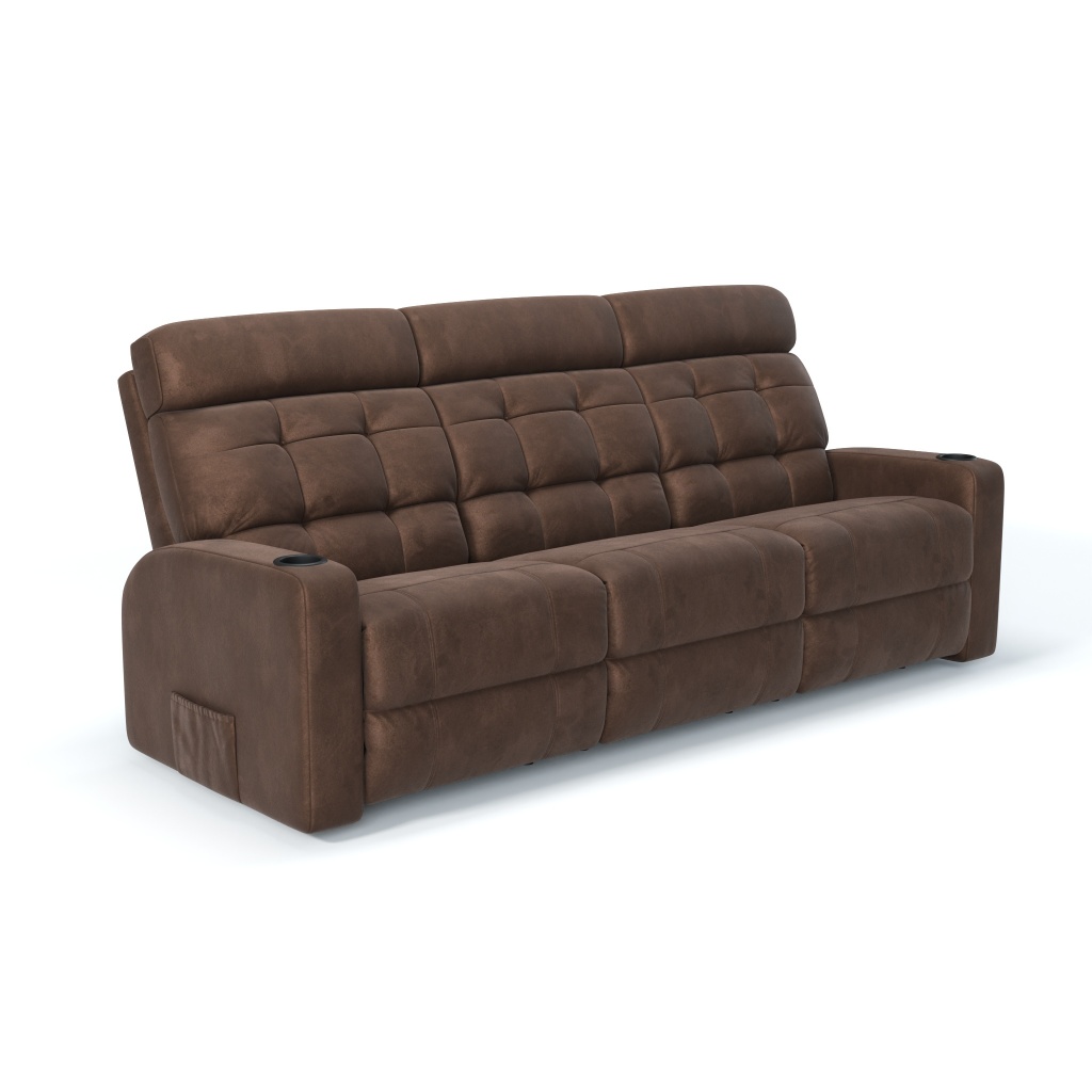 Sofá 3 Lugares Reclinável Elétrico com Massageador Linha Cinema em Tecido Suede com Braço