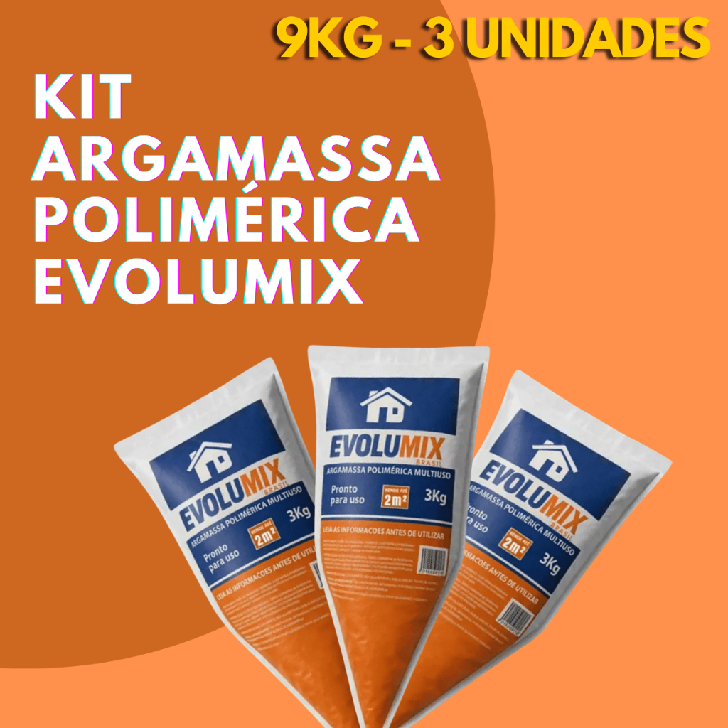 Argamassa Polimérica Evolumix 9kg Kit 3 Unidades Alta Aderência e Economia na Alvenaria