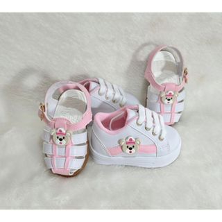 Kit tênis e sandália bebê em branco e rosa enfeite ursa marinheira primeiros passos confortável em Oferta na Shopee