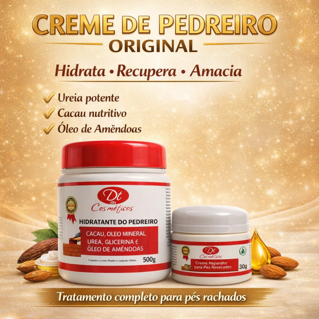 Creme de Pedreiro 500g Pé Ressecado Áspero Pele Hidratada e Nutre Profundamente Ureia Cacau Glicerina