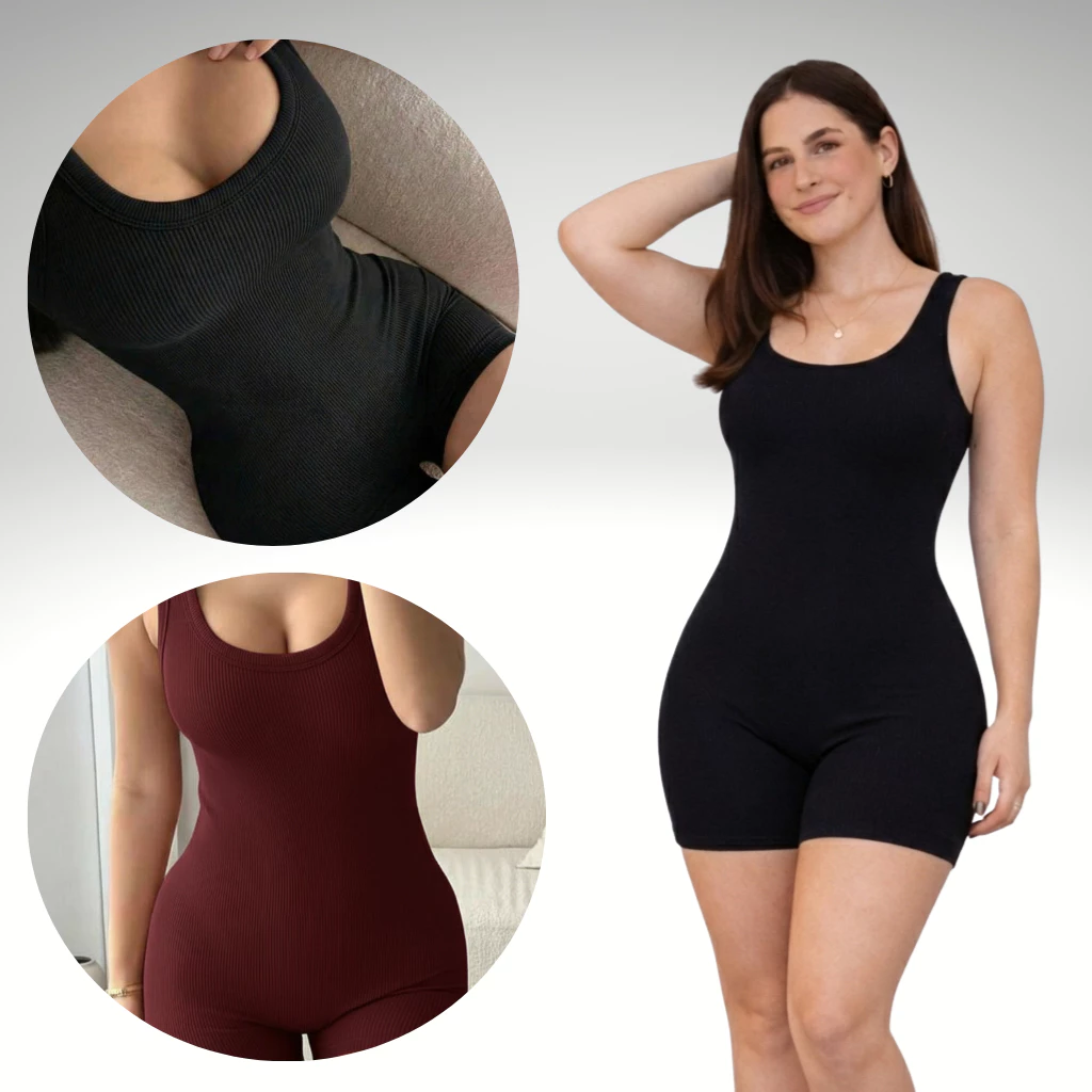 Macacão Macaquinho Curto Canelado Alça Larga Ribana Anarruga Canelado Forrado Feminino Estiloso Moda Fitness Academia — imagem 1