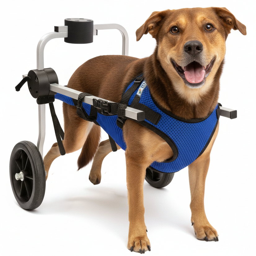 Cadeira 2 Rodas Cachorro Tam G Colete Azul Regulável Paraplegia Traseira Reabilitação