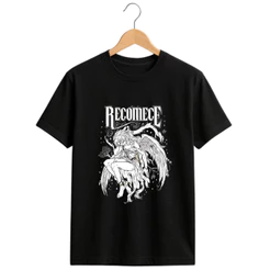 Camiseta Masculina Recomece Anjo Estampado Preta Algodão Streetwear Casual Unissex