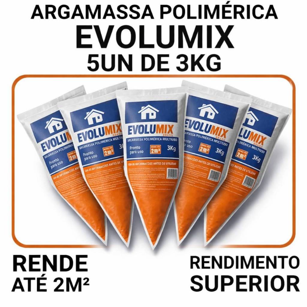 Kit 5x 3Kg Argamassa Polimérica 15Kg Evolumix | Construção Forte Fácil Aplicação Super Resistente
