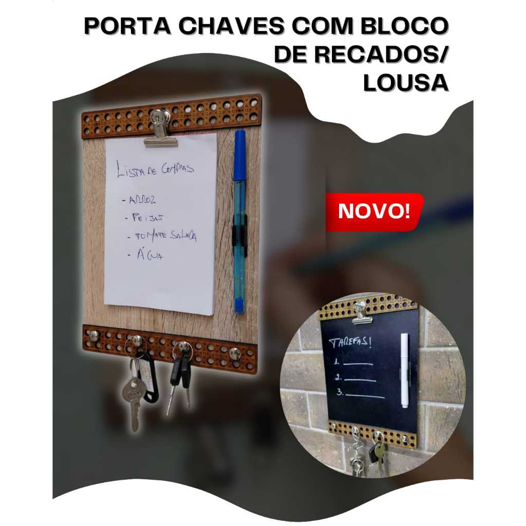 PORTA CHAVES MDF PORTA RECADO PAPEL MINI LOUSA GIZ
