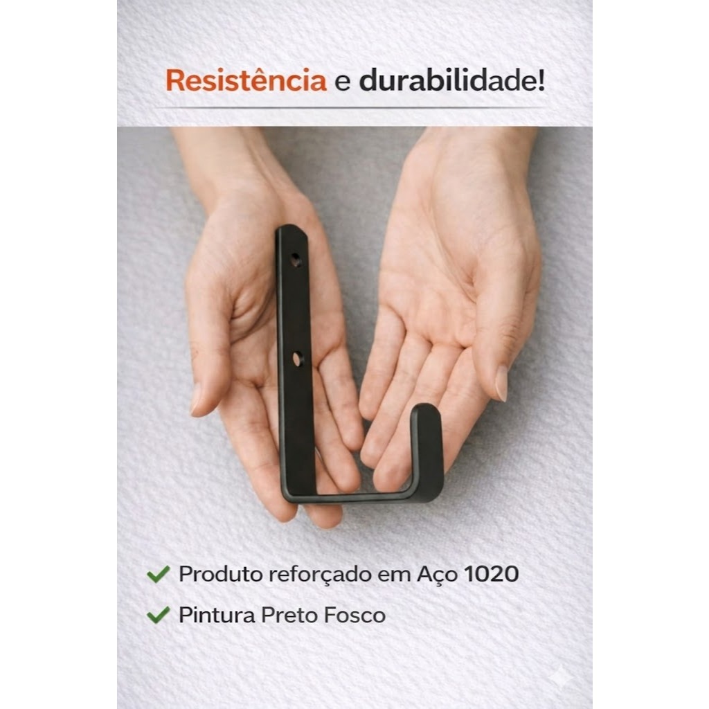 Gancho Multiuso em Aço 10x7 cm Preto Fosco — Suporte Resistente para Organização e Utilidades