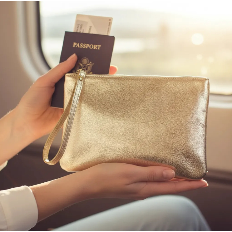 Necessaire Feminina Pequena Alça de Mão em Couro Legitimo Dourada Ouro Light Maquiagem Documentos Higiene em Oferta na Shopee