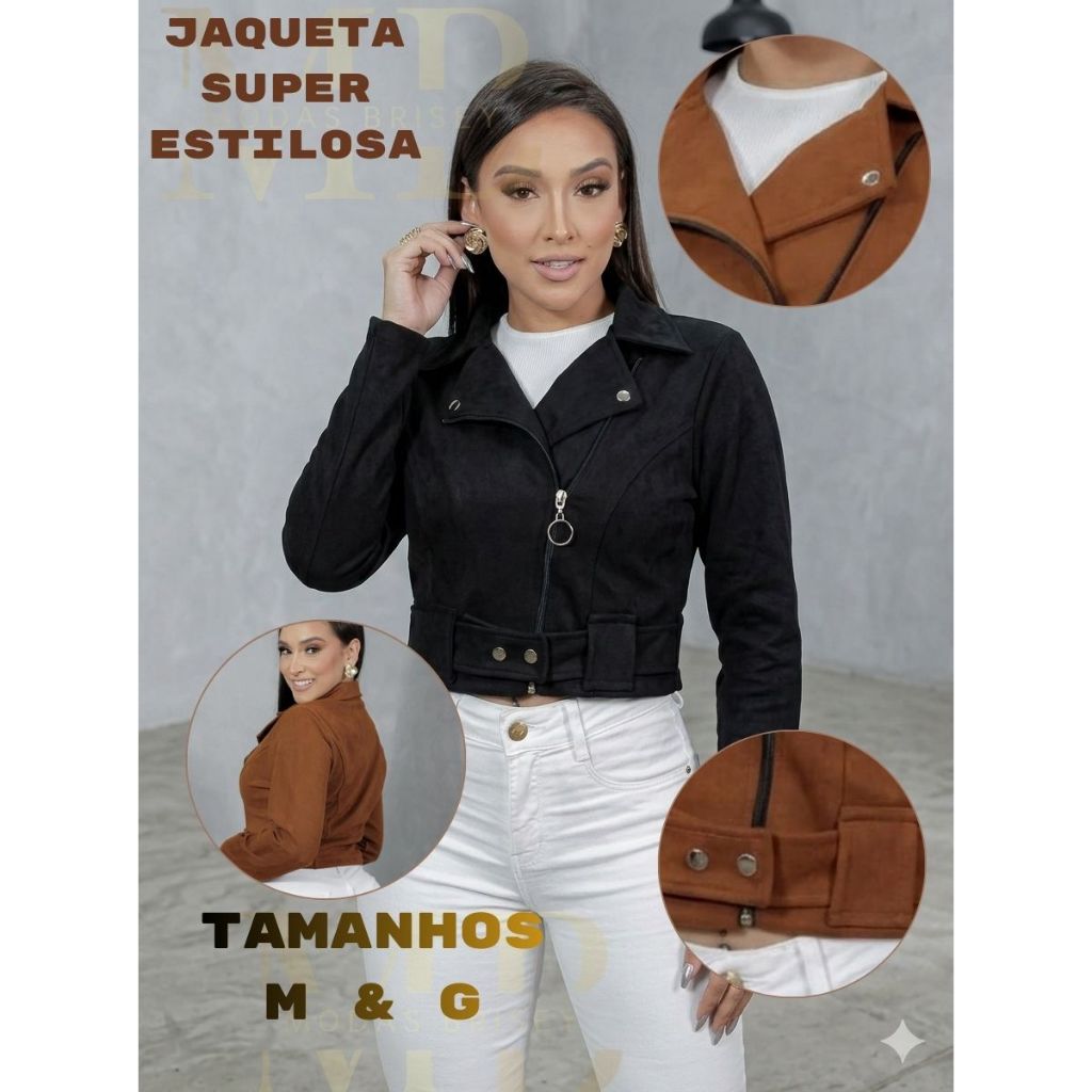 jaqueta feminina tecido suede scuba super estilosa camurga com botoes decorativos na gola ete ten cinto na fente em Oferta na Shopee