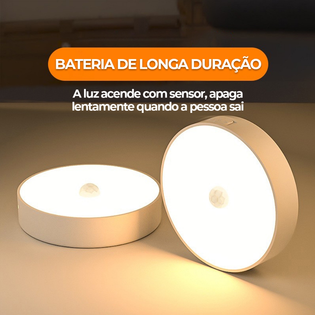 Luz Magnética com Sensor para Armário e Quarto | LED Recarregável Noturna para Cabeceira