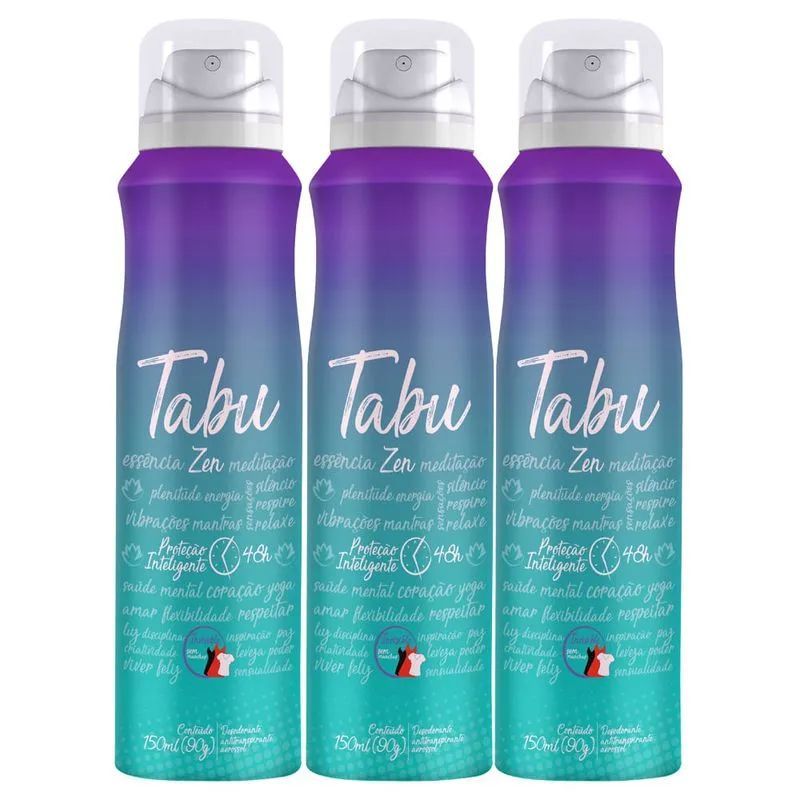 Kit 3 Desodorante Tabu Aerossol Feminino Proteção Inteligente 48 Horas em Oferta na Shopee