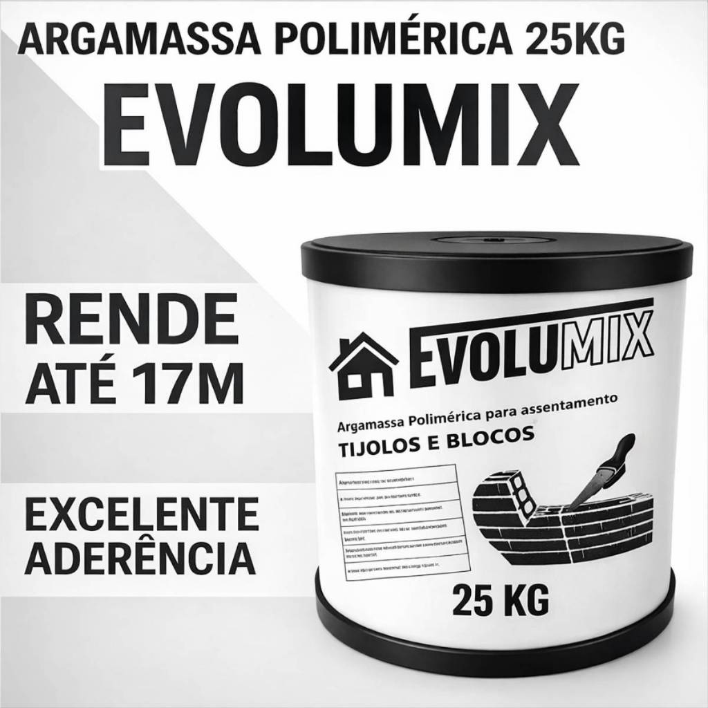 Argamassa Polimérica Evolumix 25kg Barrica Construção Rápida Sem Betoneira Alto Rendimento