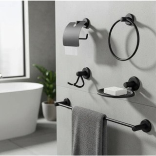 Kit Acessorios Para Banheiro Aço Inox 5 Peças Preto Fosco E Cromado em Oferta na Shopee
