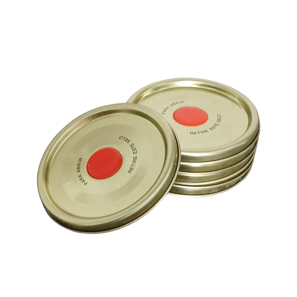 Jogo 24 Tampas Rojek Metal Abre Fácil 67mm dourada Copo Americano Pudim Doces