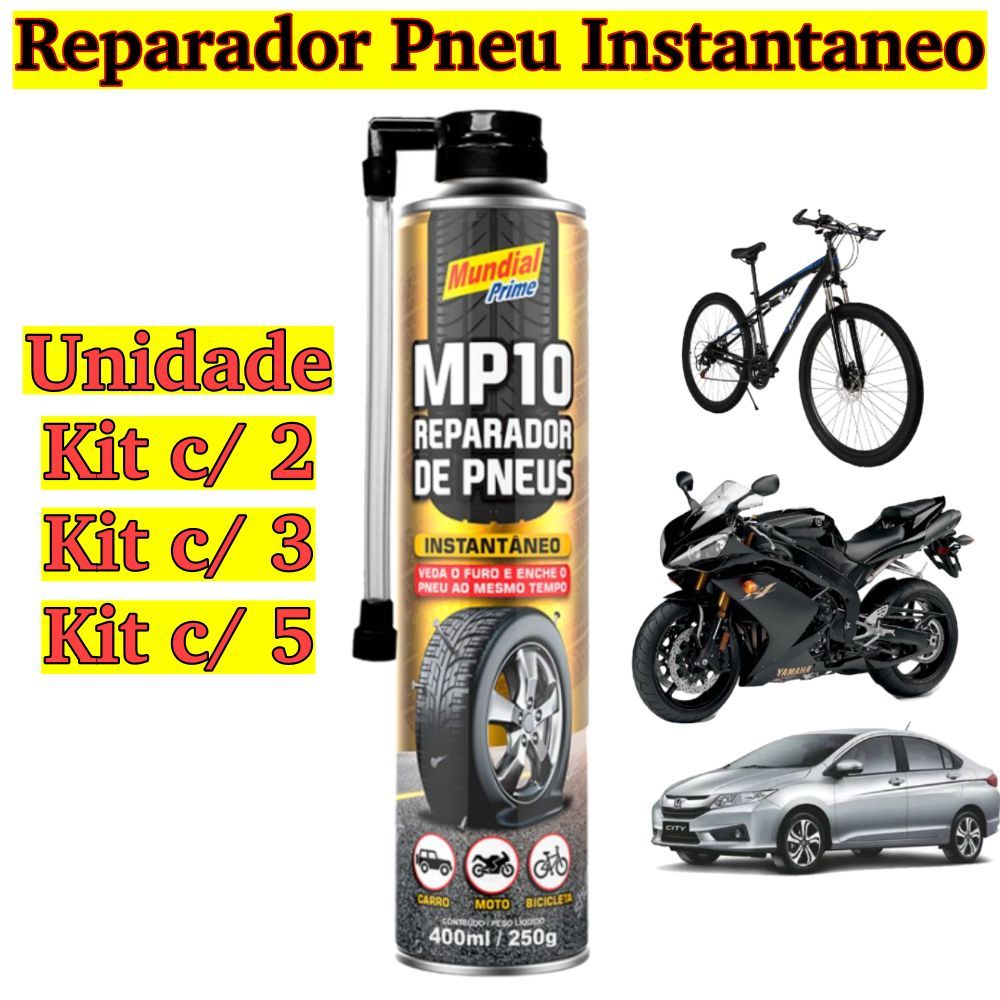 Reparador de Pneus MP10 Spray Instantâneo c/ 400ml MUNDIAL PRIME em Oferta na Shopee