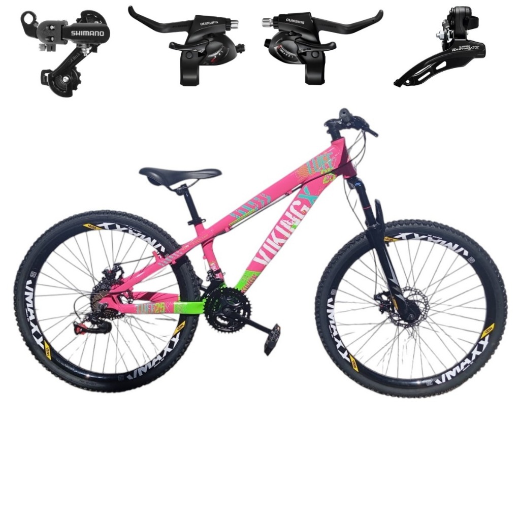 Bicicleta Viking Aro 26 Tuff 25 MTB 21v Shimano Freio a Disco Suspensão