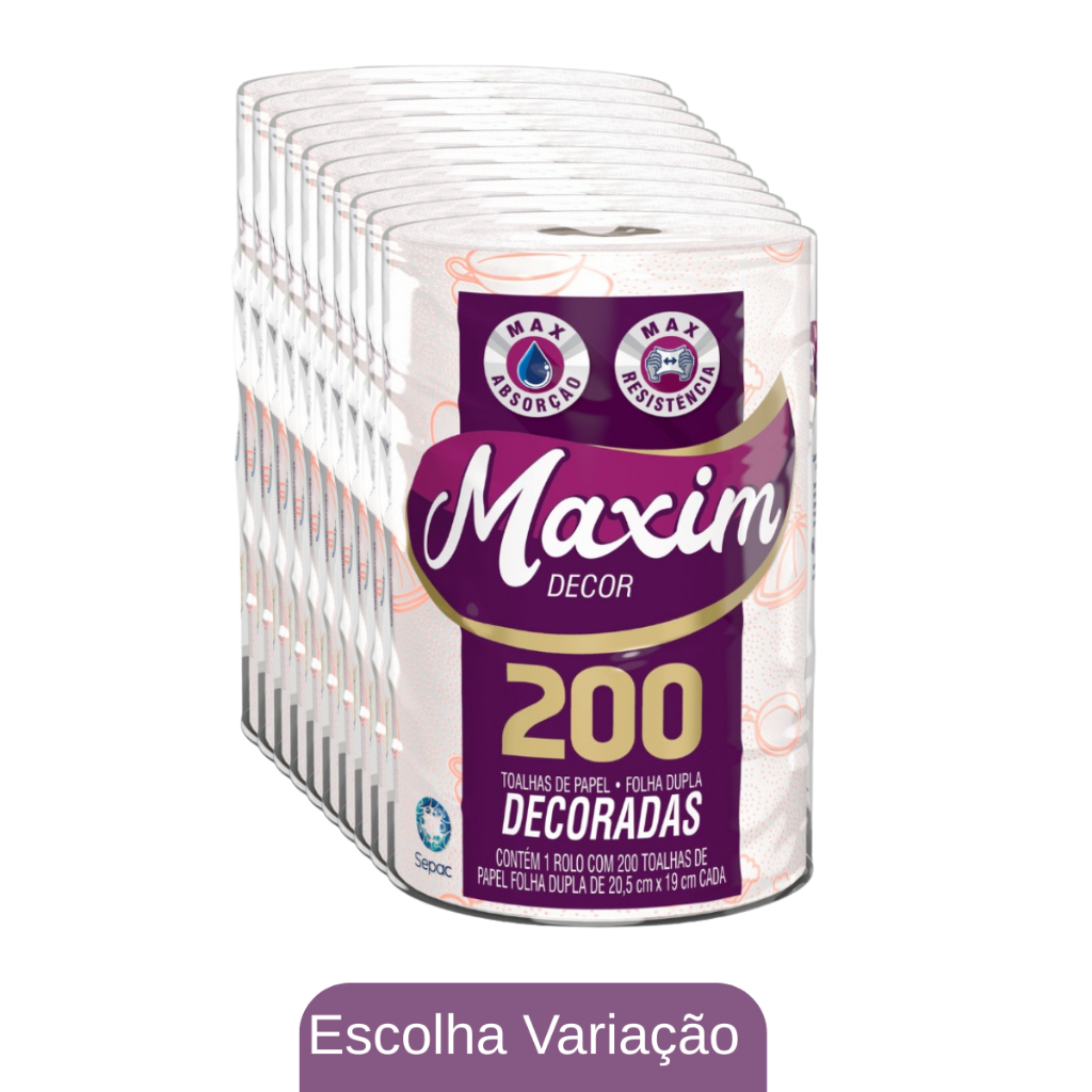 Toalha de Papel Maxim – 1 Rolo com 200 Fls Dupla Camada 20,5x19 cm com Controle Bacteriológico