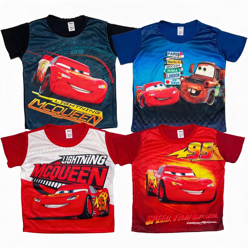 Kit 4 Camisetas Infantis Estampa Relâmpago McQueen Para Meninos Conforto E Diversão